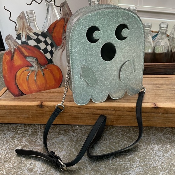 Sparkly Silver Ghost Crossbody Bag Halloween - Picture 14 of 16